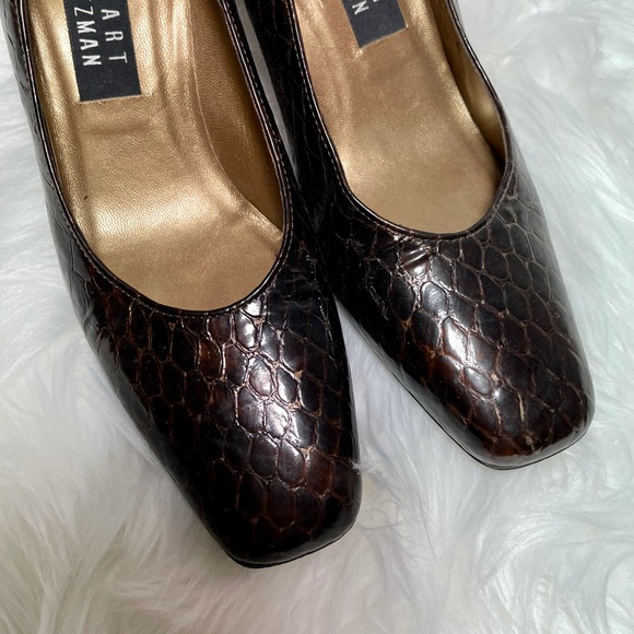 Sale!  BOGO. Stuart Weitzman VTG Brown Leather Snake Pump Sz 7 - Picture 2 of 9